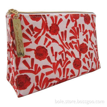 Cotton Cosmetic Bag with Full Printing, Gold Metal Zipper Puller for Closure